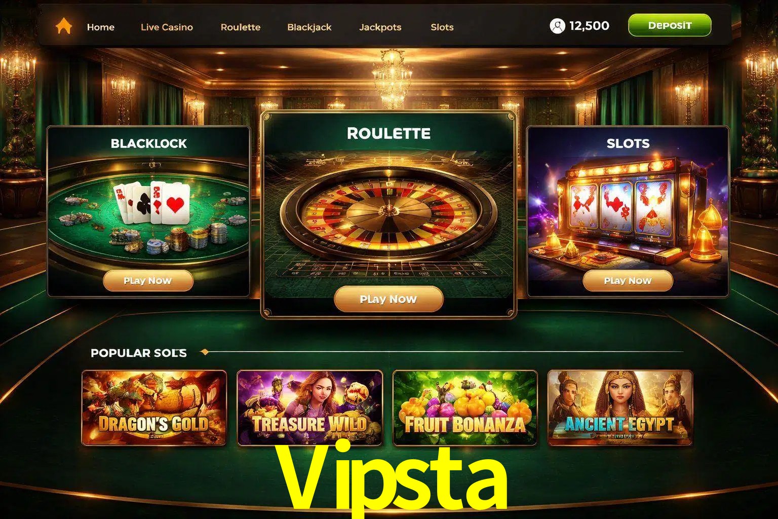 Vista de la plataforma Vipsta Casino mostrando categorías organizadas de juegos en línea